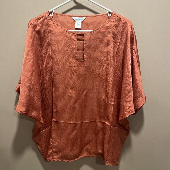 Sundance Womens 100% Silk Orange Tunic Top Blouse S Boho Relaxed Flowy Hippie - Picture 1 of 12